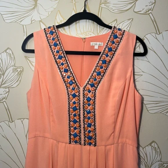 Shoshanna Dresses | Shoshonna Coral And Turquoise Beaded Bridesmaid Or Wedding Guest Dress - Size 8 | Color: Blue/Orange | Size: 8 | Sarahconna's
